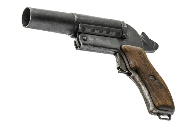 Старий пістолет сигналу, полум'яний пістолет з курком, ізольований на — стокове фото