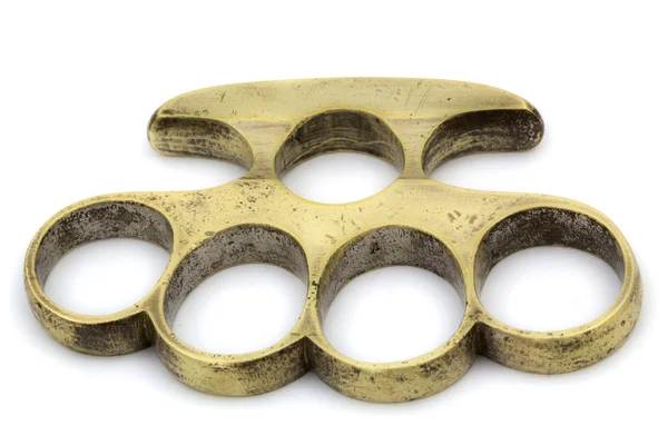 Brass knuckle-duster, weapon for hand, isolated on white backgro — Stock Photo, Image