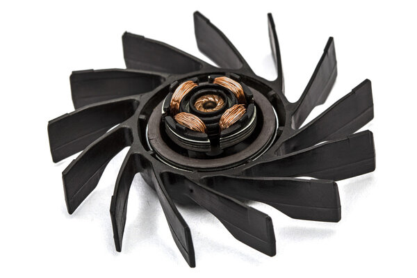 Propeller and stator of electric fan, isolated on white backgrou