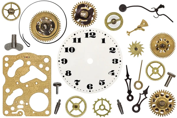 Saat için yedek parçalar. Metal Dişliler, cogwheels, saat yüzünü ve ot