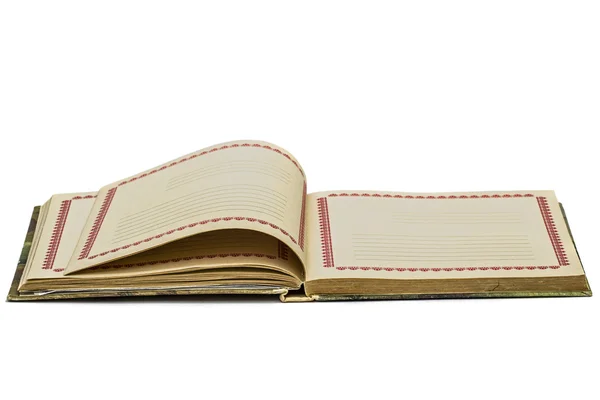 Offenes altes Notizbuch, isoliert auf weißem Hintergrund — Stockfoto
