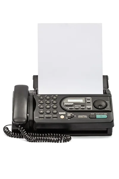 Faxgerät mit Dokument, isoliert auf weißem Hintergrund — Stockfoto