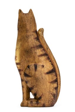 Beyaz arka plan üzerinde izole bir kedi, seramik biblo