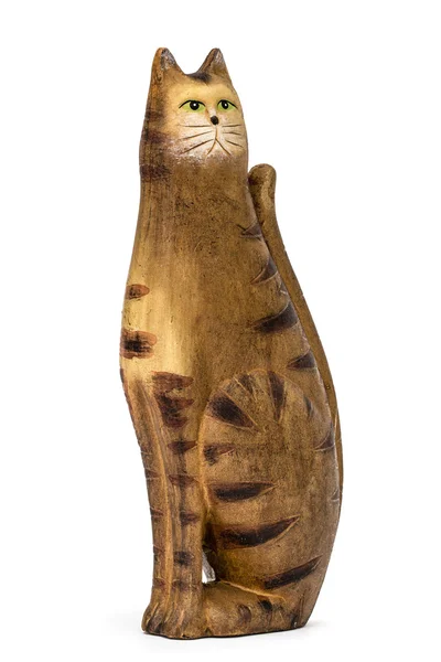Figurinha de cerâmica de um gato, isolado sobre fundo branco — Fotografia de Stock