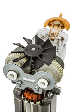 Elektrik motoru fan, yakın çekim, izole üzerinde beyaz bac ile parçası