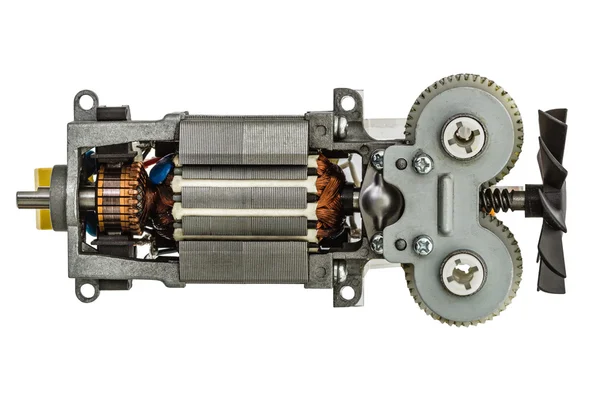 Маленький электродвигатель с вентилятором, изолированный на белом фоне — стоковое фото