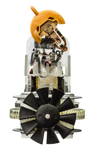 Motor elétrico pequeno com ventilador, isolado no fundo branco — Fotografia de Stock