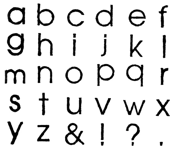 Na białym tle angielski małe litery alfabetycznej, przedruki znaczki — Zdjęcie stockowe