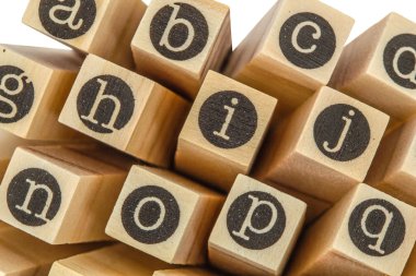 İzole ahşap Tipo küçük harf, kolaj İngilizce alfabe