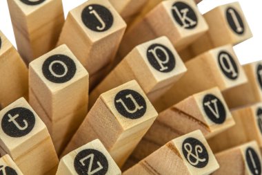 İzole ahşap Tipo küçük harf, kolaj İngilizce alfabe