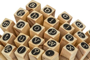 İzole ahşap Tipo küçük harf, kolaj İngilizce alfabe