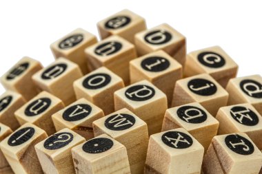 İzole ahşap Tipo küçük harf, kolaj İngilizce alfabe