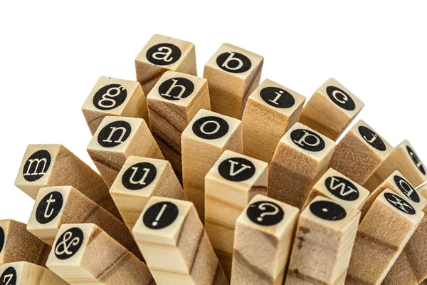 English alphabet lowercase, collage of isolated wood letterpress — Stock Photo, Image