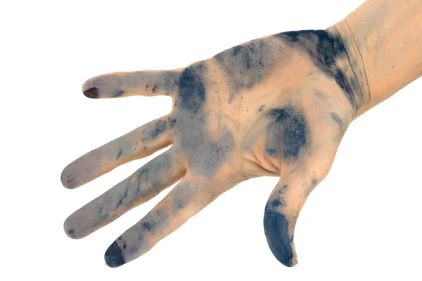 Женская рука испачкана чернилами, изолирована на белом фоне — стоковое фото