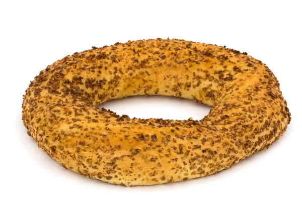 Fresh baked bagel, isolated on white background — Stock Photo, Image