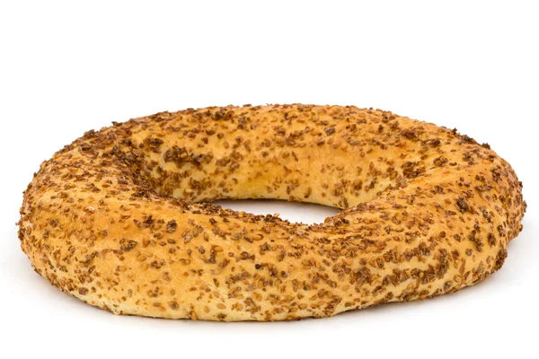 Fresh baked bagel, isolated on white background — Stock Photo, Image