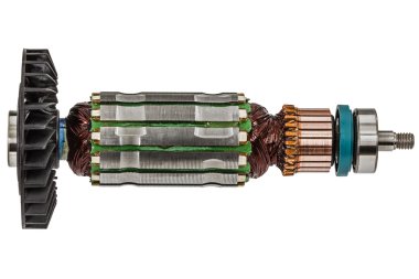 Rotor elektrik motoru yakın çekim, izole beyaz arka plan üzerinde