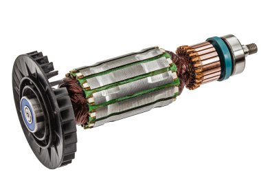 Rotor elektrik motoru yakın çekim, izole beyaz arka plan üzerinde