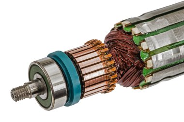 Rotor elektrik motoru yakın çekim, izole beyaz arka plan üzerinde