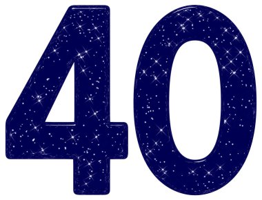 Numara 40, 40, yıldız gökyüzü taklidi, beyaz arkaplanda izole edilmiş, 3D görüntüleme