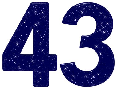 43 numara, 43 numara, yıldız gökyüzü taklidi, beyaz arka planda izole edilmiş, 3D görüntüleme.