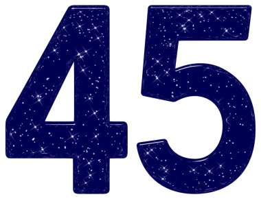 45 numara, 45 numara, yıldız gökyüzü taklidi, beyaz arkaplanda izole edilmiş, 3D görüntüleme