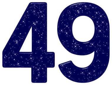 49 numara, 49 numara, yıldız gökyüzü taklidi, beyaz arkaplanda izole edilmiş, 3D görüntüleme