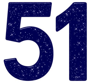 51 numara, 51 numara, yıldız gökyüzü taklidi, beyaz arkaplanda izole edilmiş, 3D görüntüleme