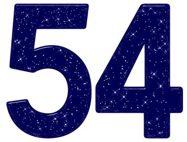 54 numara, 54 numara, yıldız gökyüzü taklidi, beyaz arkaplanda izole edilmiş, 3D görüntüleme