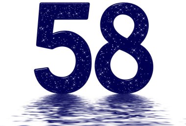 58 numara, 58 numara, yıldız gökyüzü taklidi, su yüzeyine yansıtılıyor, beyaz renkte izole edilmiş, 3 boyutlu.