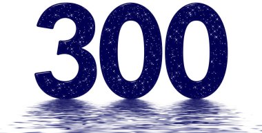 300, 300, 300, yıldız gökyüzü taklidi, su yüzeyine yansıtılıyor, beyaz üzerine izole edilmiş, 3 boyutlu.