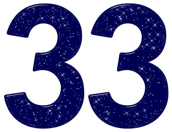 Numeral Trinta Três Imitação Textura Céu Estrela Isolado Fundo Branco — Fotografia de Stock