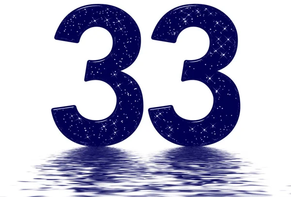 Numeral Trinta Três Imitação Textura Céu Estrelado Refletida Superfície Água — Fotografia de Stock