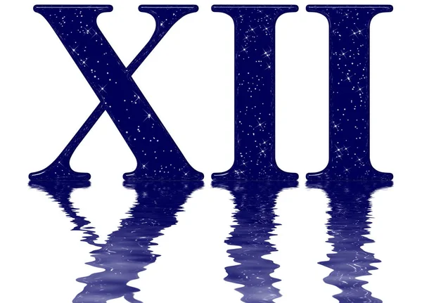 Romana Numeral Doze Imitação Textura Céu Estrela Refletida Superfície Água — Fotografia de Stock