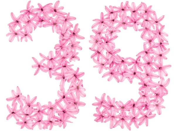 Numeral Thirty Nine Natural Flowers Hyacinth Isolated White Background — Stock Photo, Image