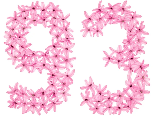 Numeral Ninety Three Natural Flowers Hyacinth Isolated White Background — Stock Photo, Image