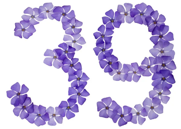 Число Тридцять Дев Ять Натуральних Синіх Квітів Опуклості Ізольовані Білому — стокове фото