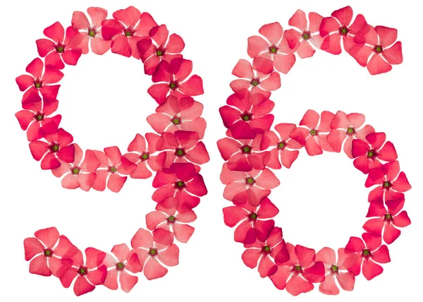 Číslo Devadesát Šest Přírodních Červených Květů Okvětního Plátku Izolované Bílém — Stock fotografie