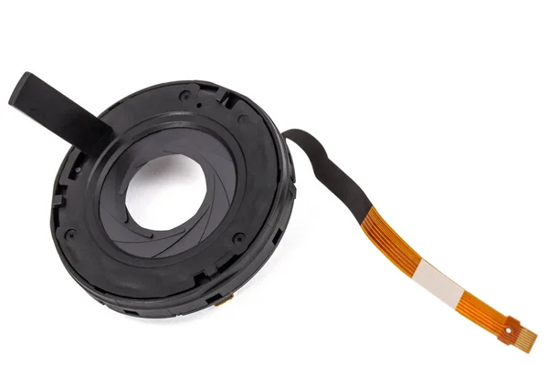 Conjunto Apertura Lente Con Cable Flexible Motor Aislado Sobre Fondo — Foto de Stock