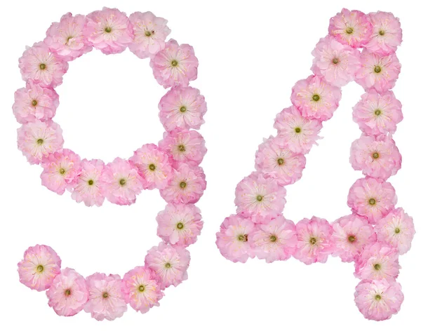 Numeral Noventa Cuatro Flores Rosadas Naturales Almendro Aisladas Sobre Fondo — Foto de Stock