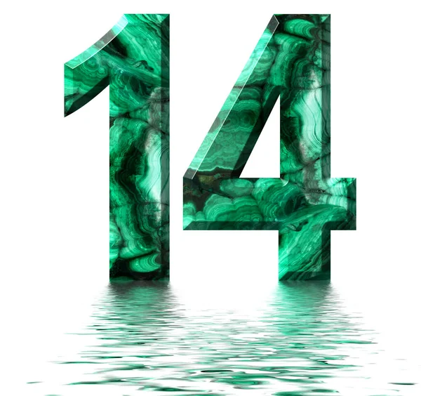 Arabisch Cijfer Van Natuurlijk Groen Malachiet Gereflecteerd Het Wateroppervlak Geïsoleerd — Stockfoto