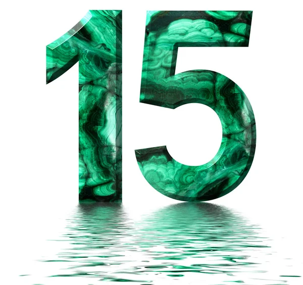 Arabisch Cijfer Vijftien Van Natuurlijk Groen Malachiet Weerspiegeld Het Wateroppervlak — Stockfoto