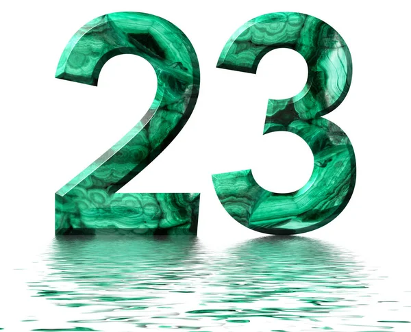 阿拉伯数字23 来自天然绿色孔雀石 反映在水面上 被白色分离出来 3D渲染 — 图库照片