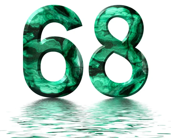 阿拉伯数字68 来自天然绿色孔雀石 在水面上反射 在白色上分离 3D渲染 — 图库照片