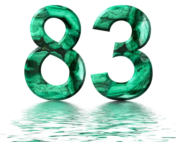 Arabic Numeral Eighty Three Natural Green Malachite Reflected Water Surface — Stock Photo, Image