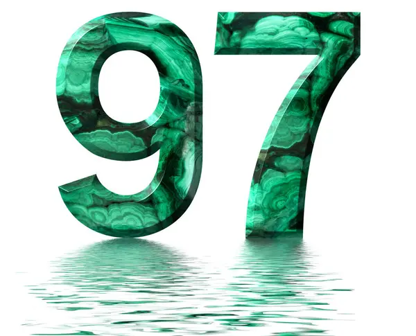 Арабская Цифра Девяносто Семь Натурального Зелёного Малахита Отражённого Поверхности Воды — стоковое фото