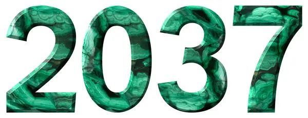 Inscription 2037 Natural Green Malachite Isolated White Render — Stock Photo, Image
