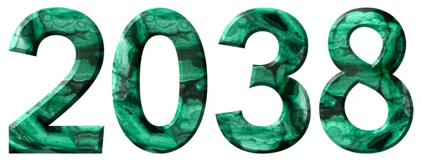 Inscription 2038 Natural Green Malachite Isolated White Render — Stock Photo, Image