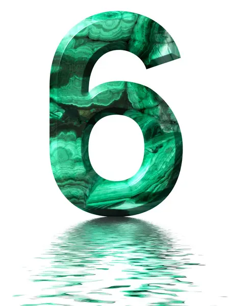 Arabské Číslo Přírodního Zeleného Malachitu Odraz Vodní Hladině Izolováno Bílo — Stock fotografie