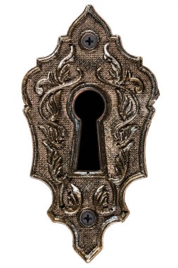 Anahtar deliğinde karanlık, dekoratif tasarım ögesi, beyaz arkaplanda izole